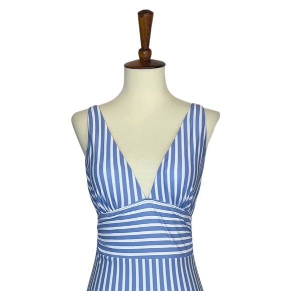 Blue and White Striped Plunging V-neck Swimsuit - Picture 4 of 10